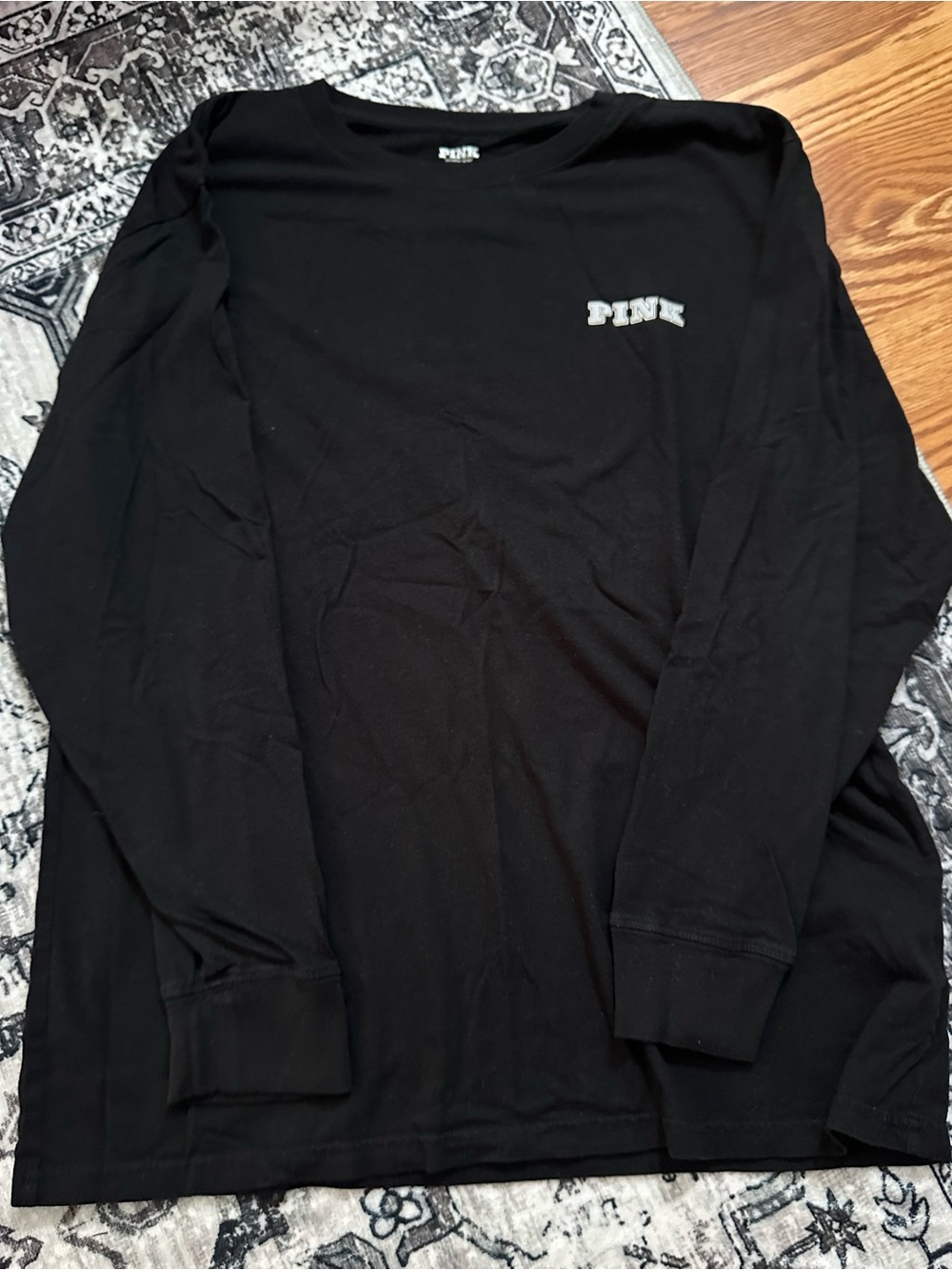 PINK Victoria's Secret Black Long Sleeve Crewneck with Small Chest Logo